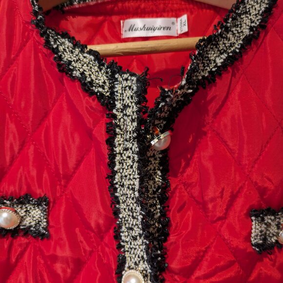 Red Quilted Jacket with Tweed accents and pearl buttons - Picture 5 of 9